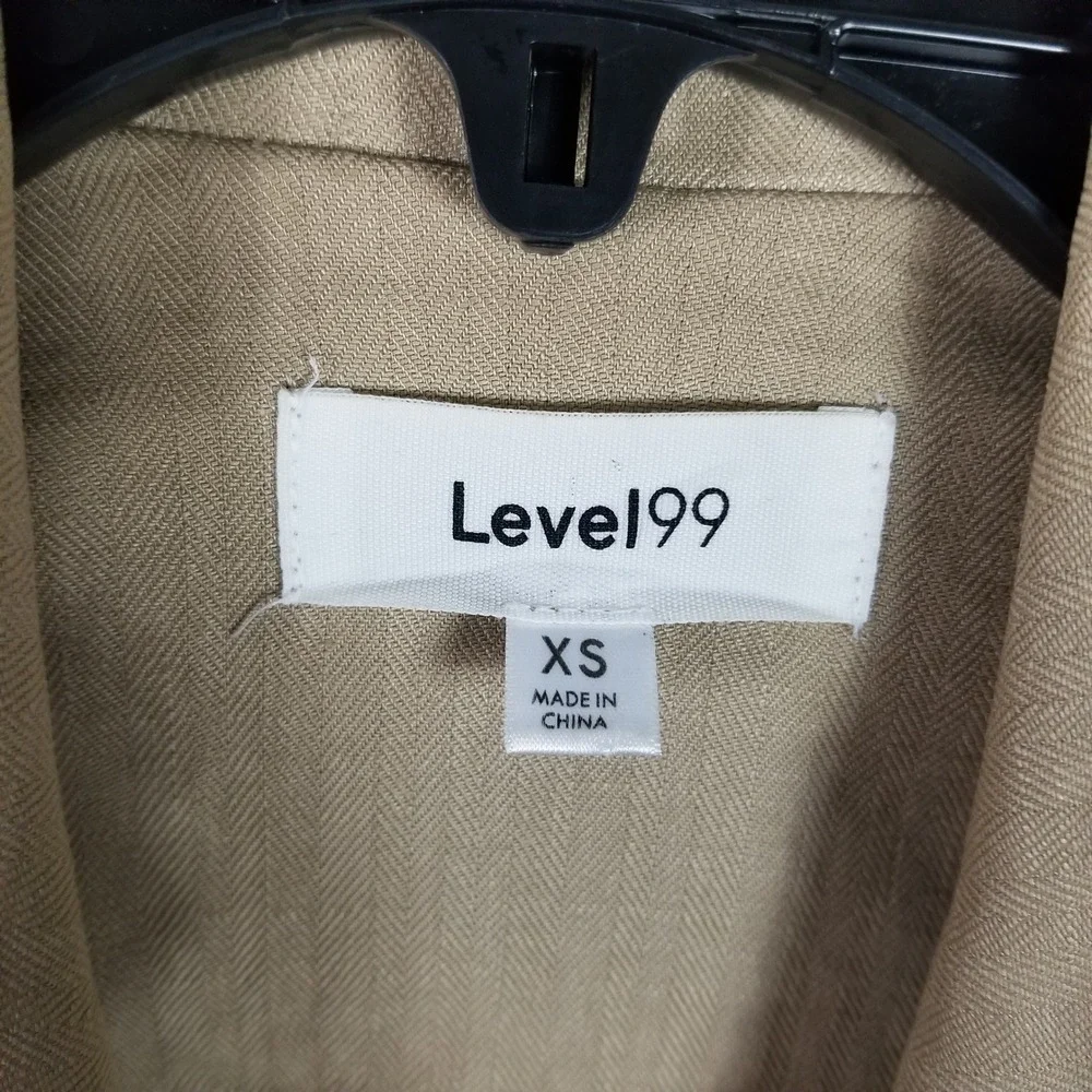 Level 99 Blazer Women XS Tan Herringbone Linen Blend Single Button CH5292 Bronze